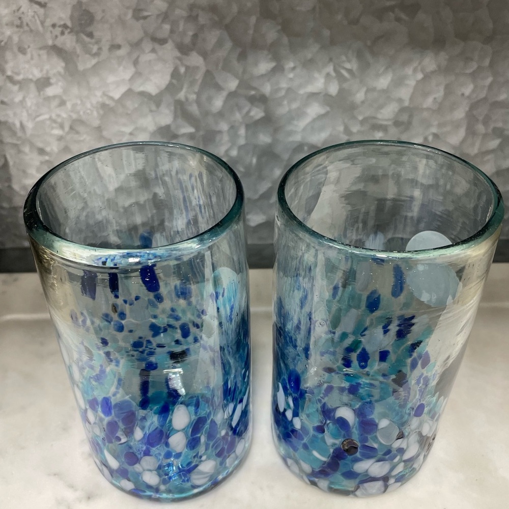 Confetti Multicolored Recycled Handblown Glass Hiball Glass Set of Two 19 oz NWT - Picture 4 of 8